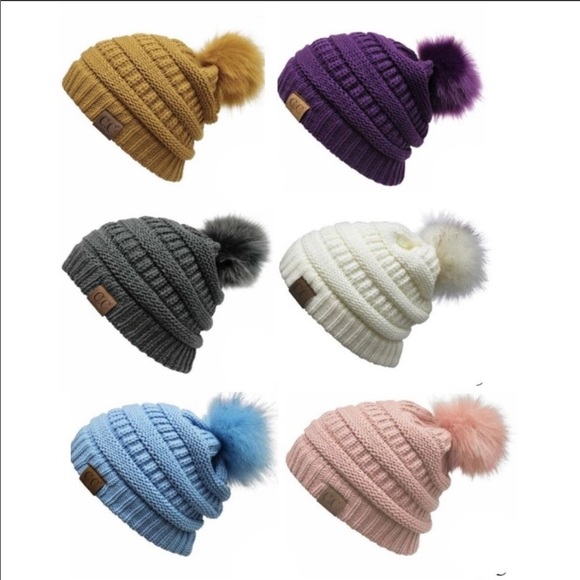 C.C Knit Ribbed Pom Pom Beanie Assorted Colors - Picture 2 of 9